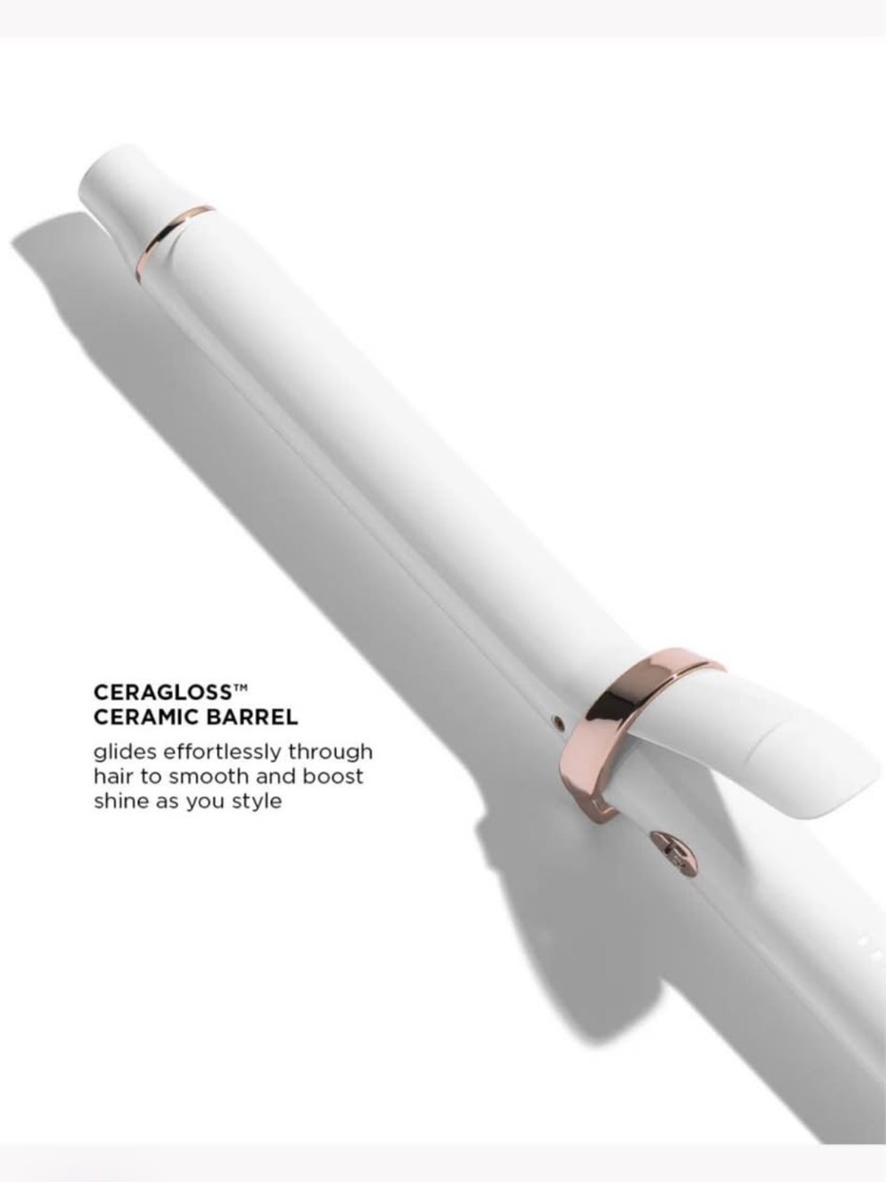 T3 White Ceramic Barrel Hair Curler with Rose Gold Trim